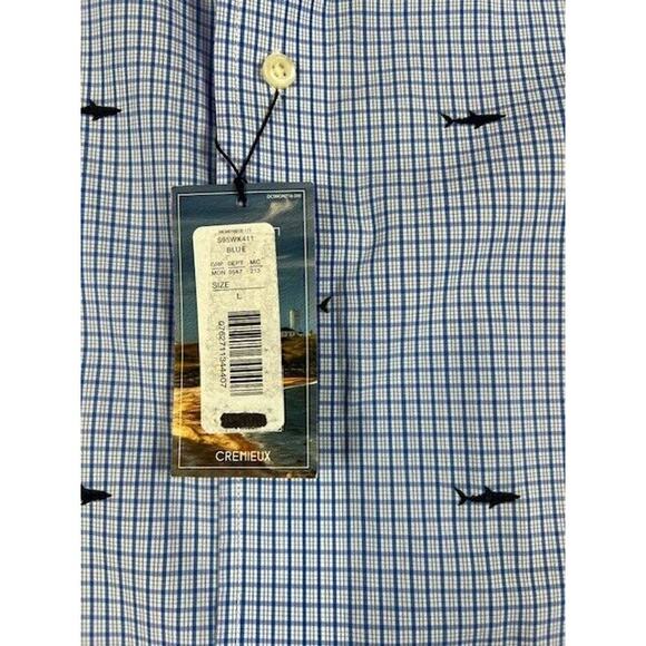 Cremieux Montauk Collection Cotton Shirt, Vista Blue Striped Embroidered, L. - Picture 4 of 7